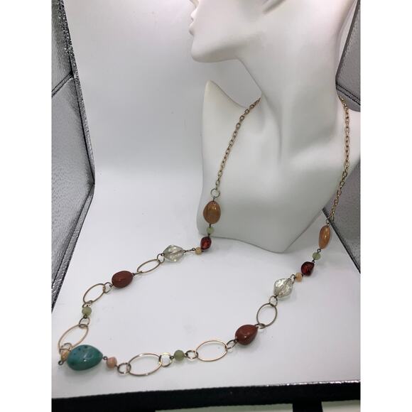 Multicolored Various Size/Shapes Beads Brass Chain 36.5" Necklace! - Picture 3 of 9